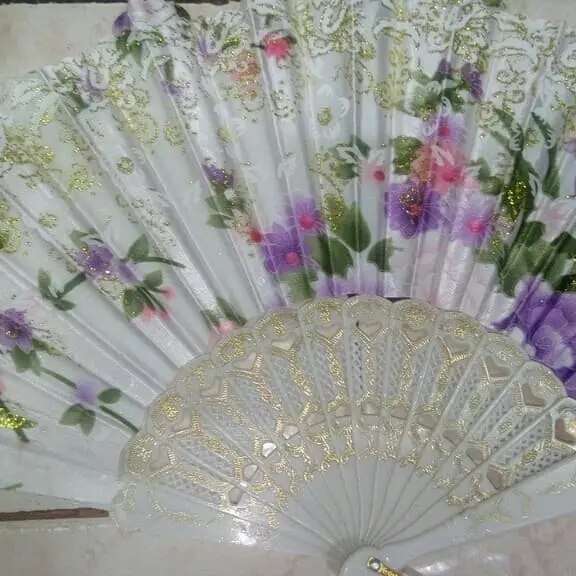 SALE Kipas Satin Warna Glitter Motif Bunga 2