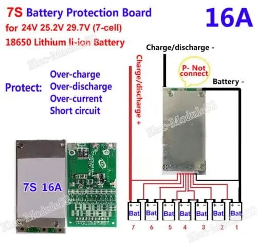 7 string 28V protection board Scooter board battery 3,7v 3.7v rate 16A 2