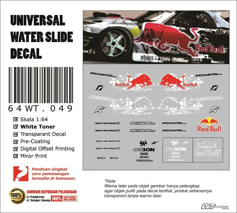 Universal water slide decal 1:64 Redbull V02 TWT049 0