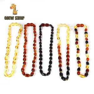 OMWshop Natural Amber Necklace for Baby Baroque Baltic Bean Amber Bead