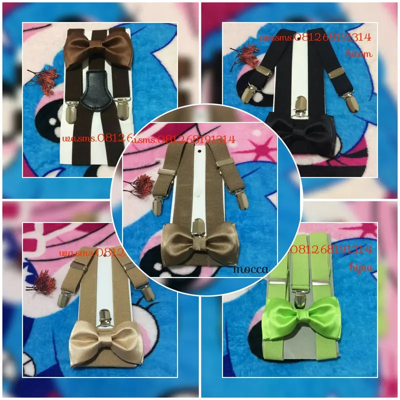 paket suspender abu2/ bretel/ tali jojon 2,5 cm + dasi kupu dewasa 2