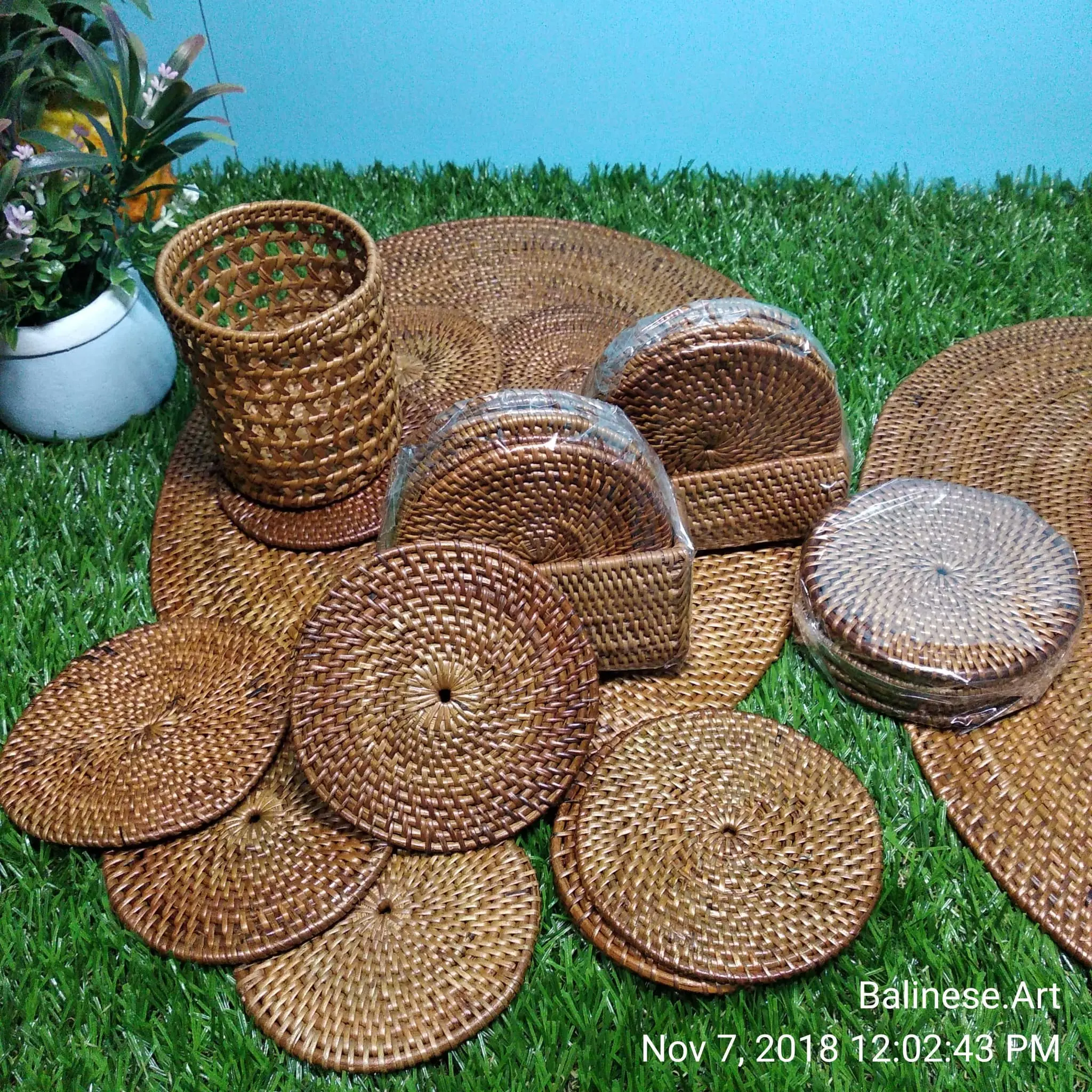 GLASS COASTER ANYAMAN ROTAN ATTE TATAKAN GELAS