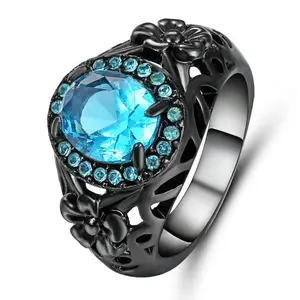 Cincin Black Sapphire Blue Aqua white Yellow Rhodium Plated