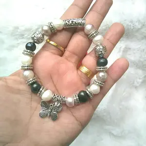 Gelang mutiara putih hitam pink air tawar asli dg manik