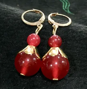 Anting Beautiful Natural 6-12mm red ruby Gemstone Lapis Emas