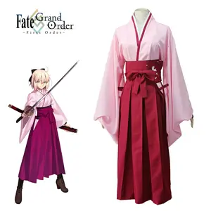 YUKATA HAKAMA SABER OKITA PINK FATE BAJU TRADISIONAL JEPANG COSPLAY