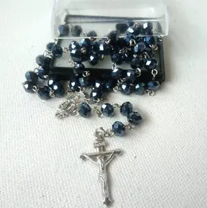 Rosario Kalung Crystal / Kristal per Segi 8 mm Harces Salib Logam