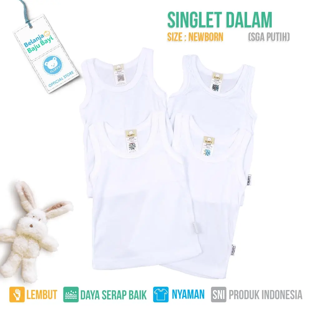 SINGLET BAYI POLOS FLUFFY [SGA-PTH] ISI 4PCS