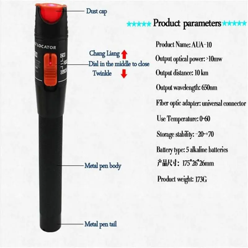 VFL 10mW metal Visual Fault Locator Fiber Optic Cable Tester 10-12KM