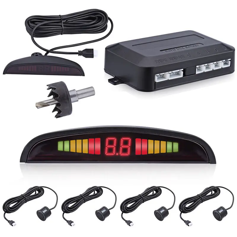 Sensor Parkir Mundur 4 Titik Mata Audio Suara + LED Display Mobil
