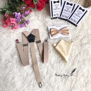 suspender bretel khaki krem coklat muda + dasi kupu + pocket square