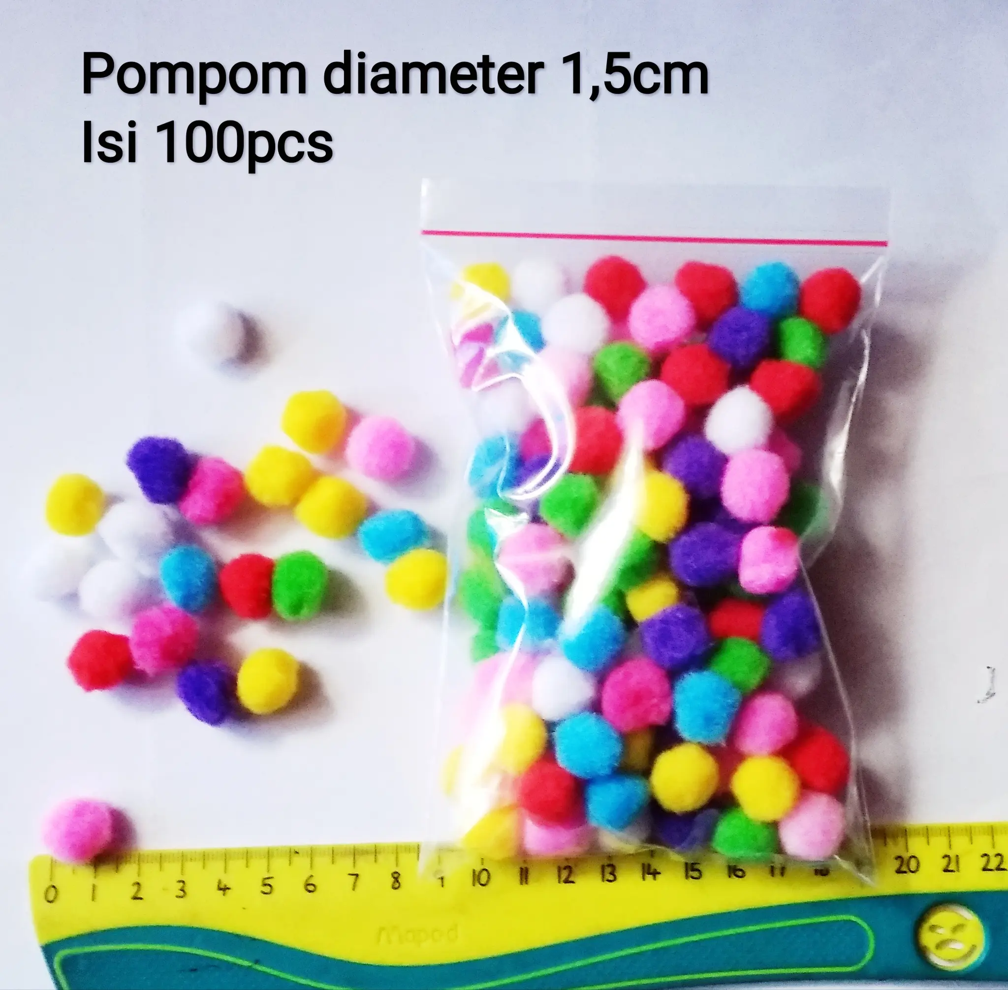 Pompom pom pom bola bulu diameter 1,5cm isi 100