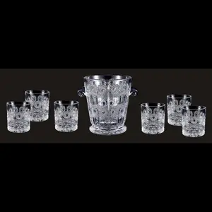 DRINKING SET PERALATAN MINUM / ICE BUCKET + 6 GELAS CANTIK BAHAN KACA