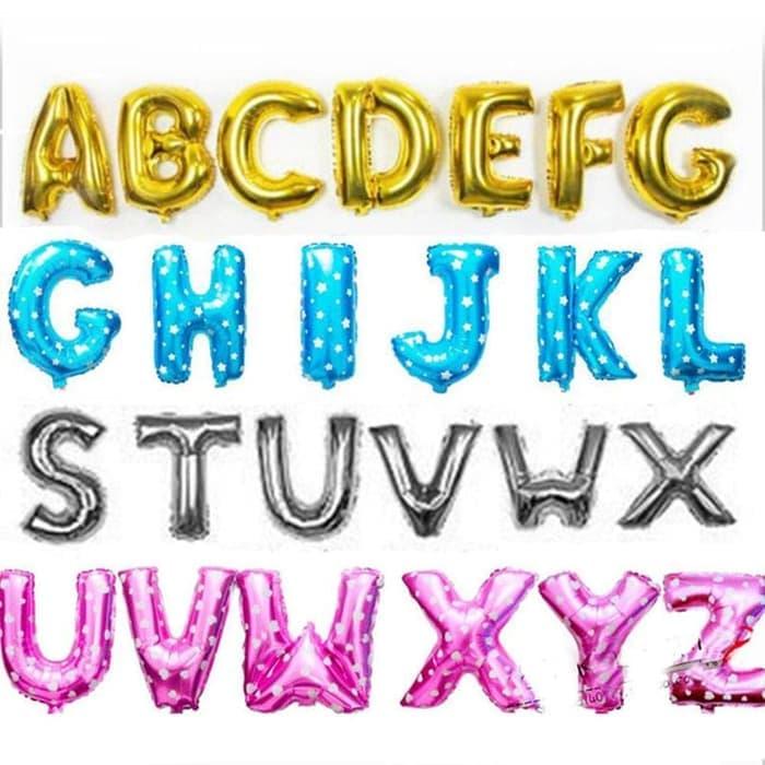 Balon Foil Huruf Abjad Letter Angka Pink Biru Merah Red Blue 2