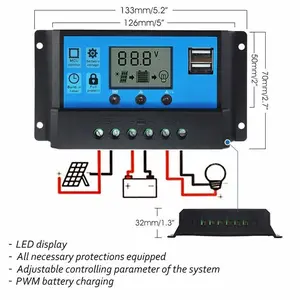 LCD 20A USB SOLAR PANEL CHARGE CONTROLLER 12V 24V BATTRERY AUTO