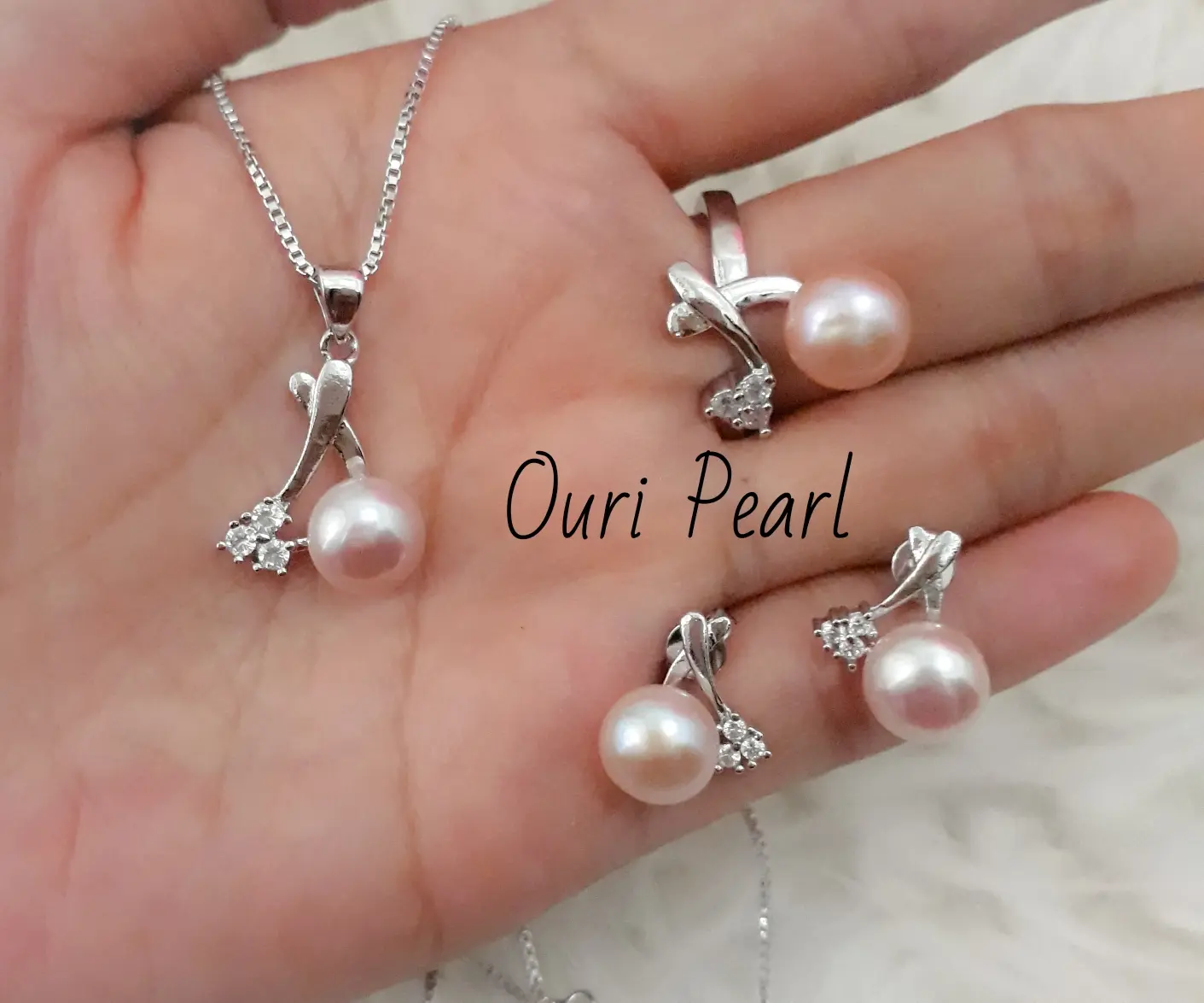 perhiasan set mutiara tawar asli , mutiara lombok