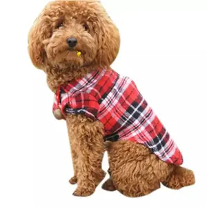 Kostum Baju anjing Kucing kotak-kotak Merah ukuran L