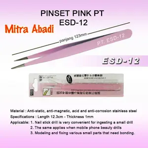 Pinset/Tweezer Anti Magnetic PT ESD-12 Pink Panjang 123 mm