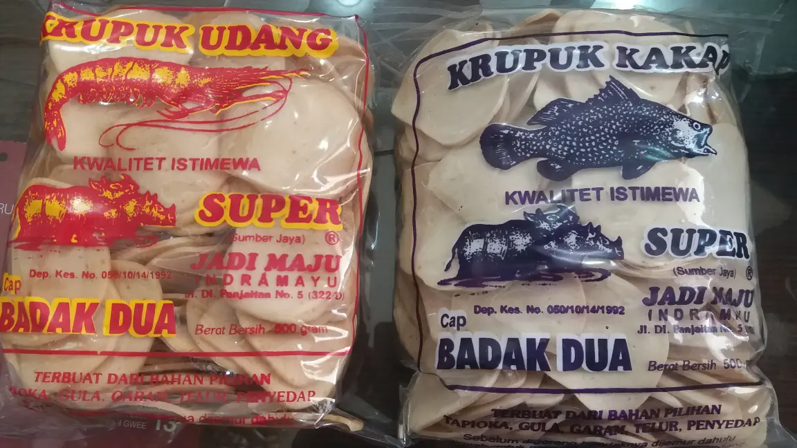 Krupuk Udang/Ikan cap Badak Dua Ukuran Sedang