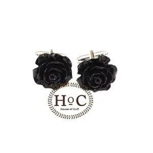 Cufflinks Manset Kancing Kemeja French Cuff FLOWER WAX BLACK CUFFLINKS
