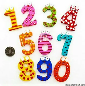 Tempelan Kulkas Magnet Angka Motif Animasi Hiasan Dapur Kayu Anak Ori