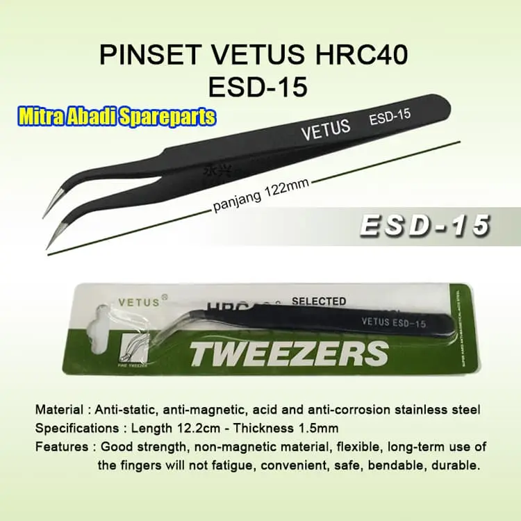Pinset/Tweezer Bengkok VETUS HRC40 ESD-15 122mm 12.2 cm