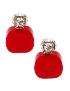 LRC Anting Tusuk Claret Red Diamond Decorated Square Shape E59153
