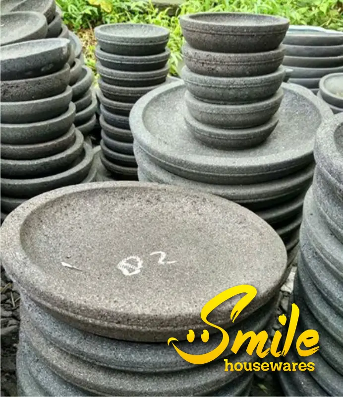 Cobek Batu Asli Diameter 22 cm & Ulekan Batu 2