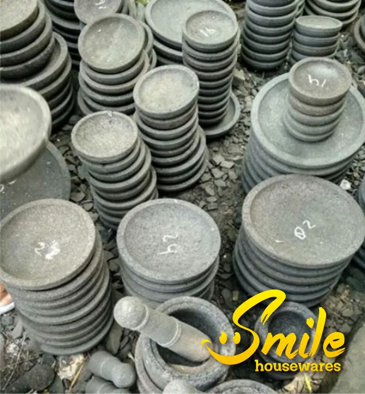 Cobek Batu Asli Diameter 22 cm & Ulekan Batu 3