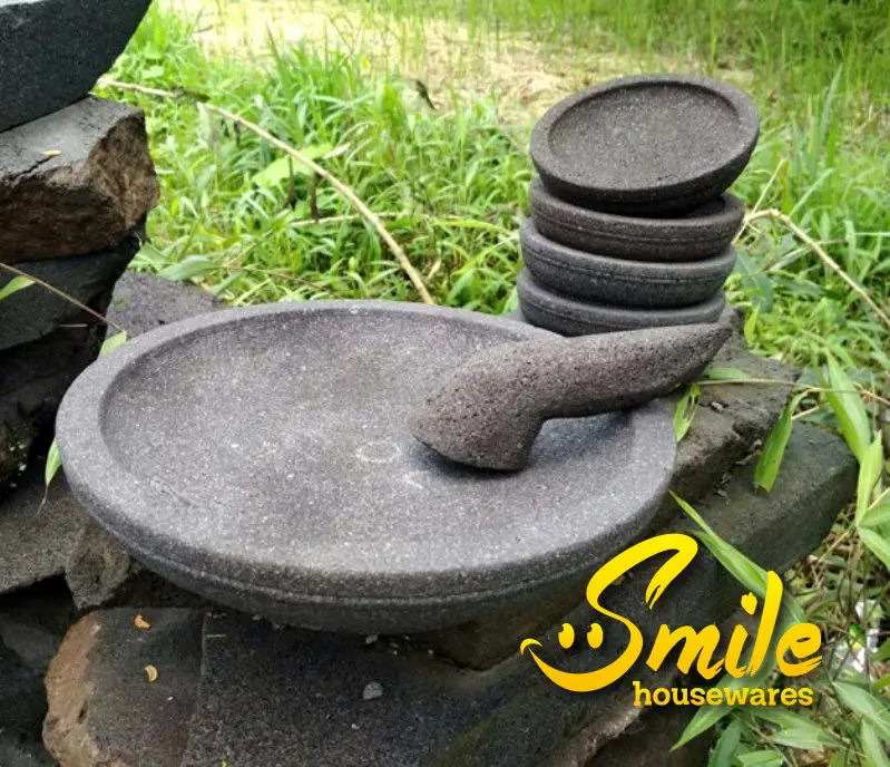 Cobek Batu Asli Diameter 22 cm & Ulekan Batu 4