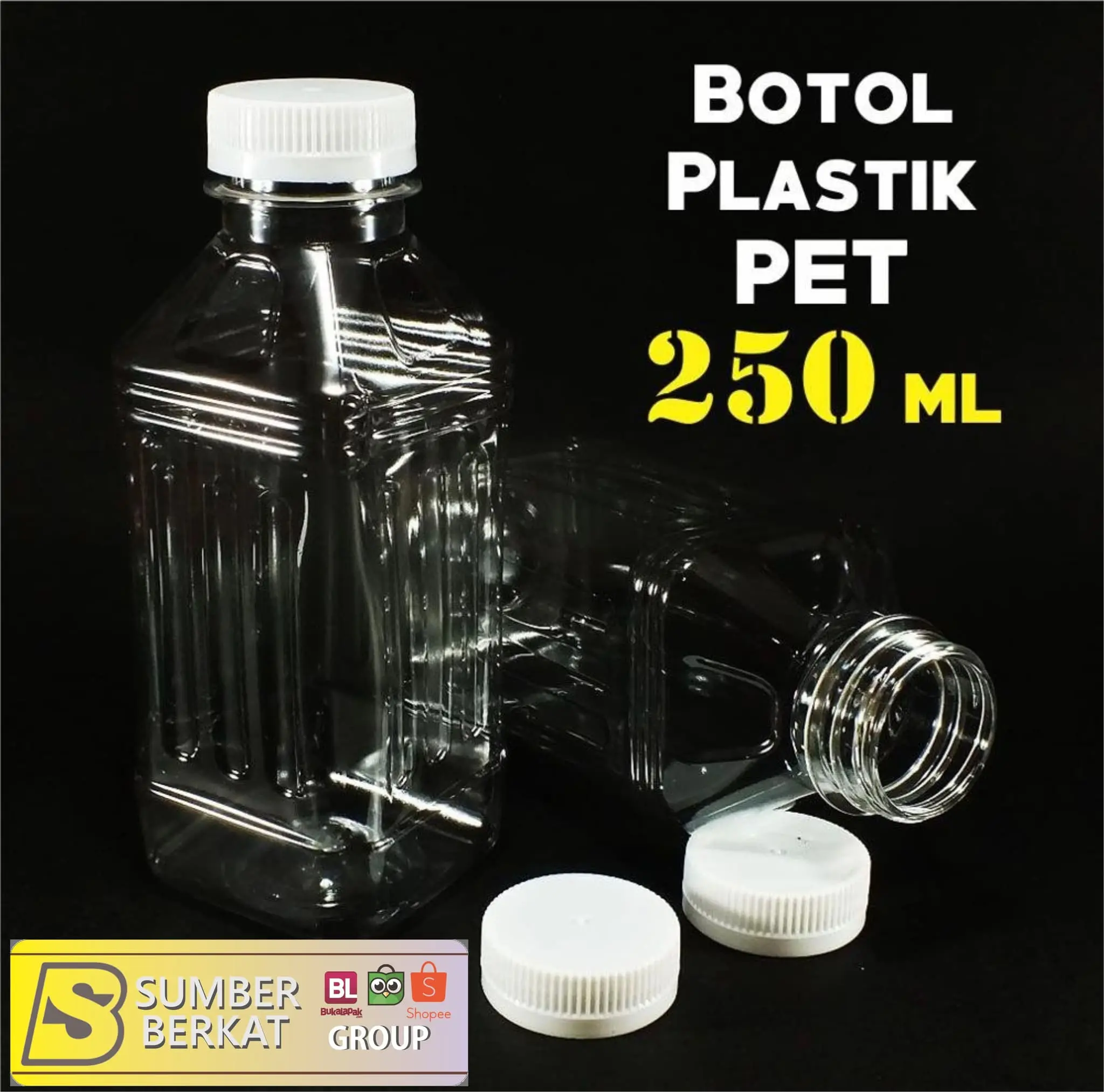 Botol Plastik PET Persegi Taro Kemasan 250 Ml