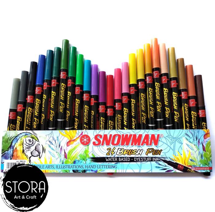 Gambar Snowman Brushpen Brush Pen Kuas Set 24 warna BM-24 Lettering Doodle dari STORA - Art Supplier Kota Bandung Tokopedia