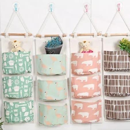 Gambar Rak gantung 3 susun - rak dinding 3 pouch kanvas F71 dari Kepko Shop Kota Administrasi Jakarta Barat Tokopedia