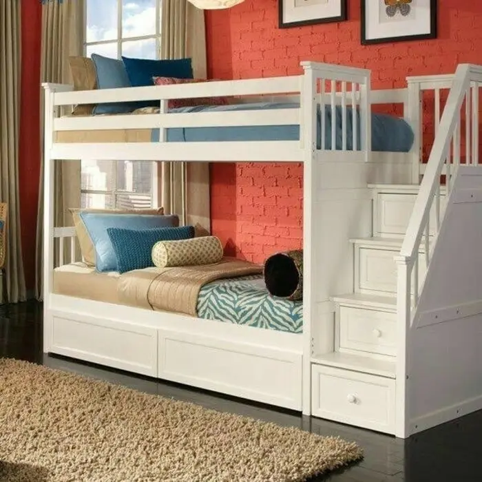 tempat tidur anak tingkat putih duco minimalis dipan cantik modern jat