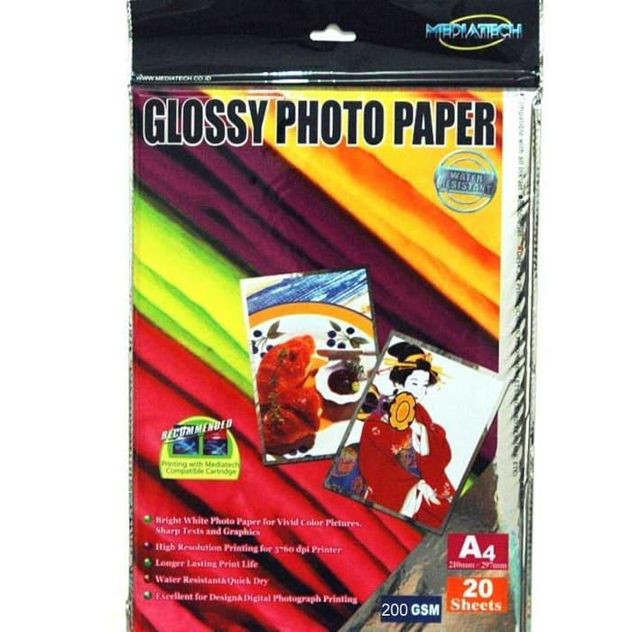 Gambar Mediatech Digital Glossy Photo Paper A4 200 gsm - 20 sheet - 31011 dari Mediatech Travel Gadget Kota Administrasi Jakarta Utara Tokopedia