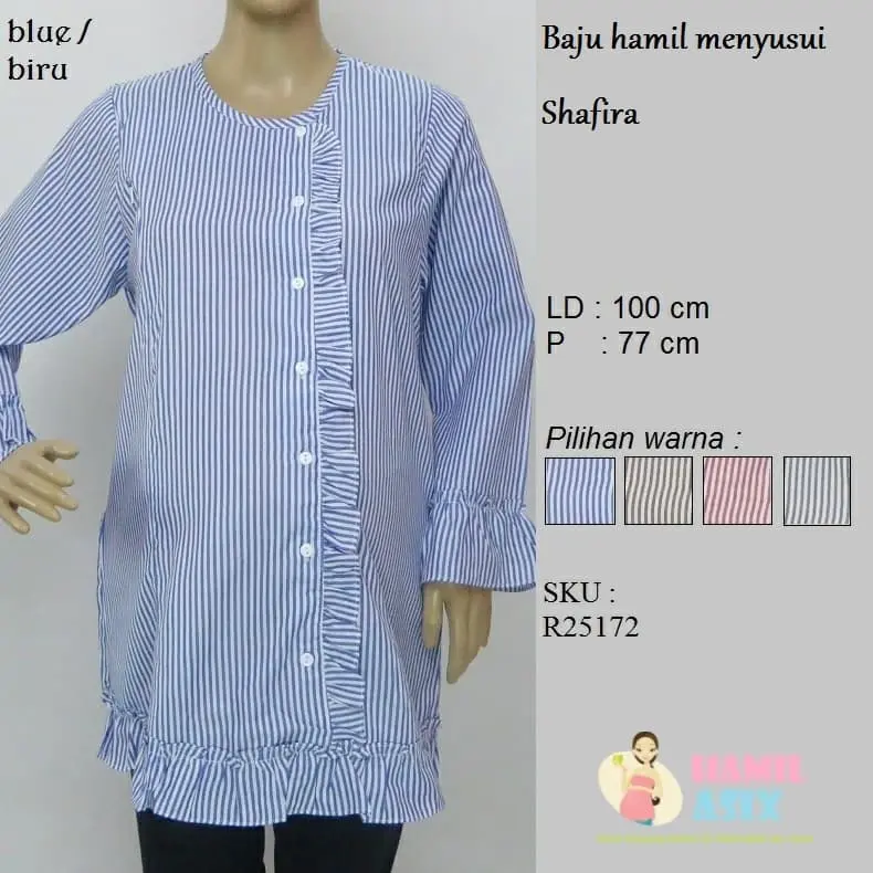 Shafira – Baju hamil menyusui panjang “Venice” katun salur