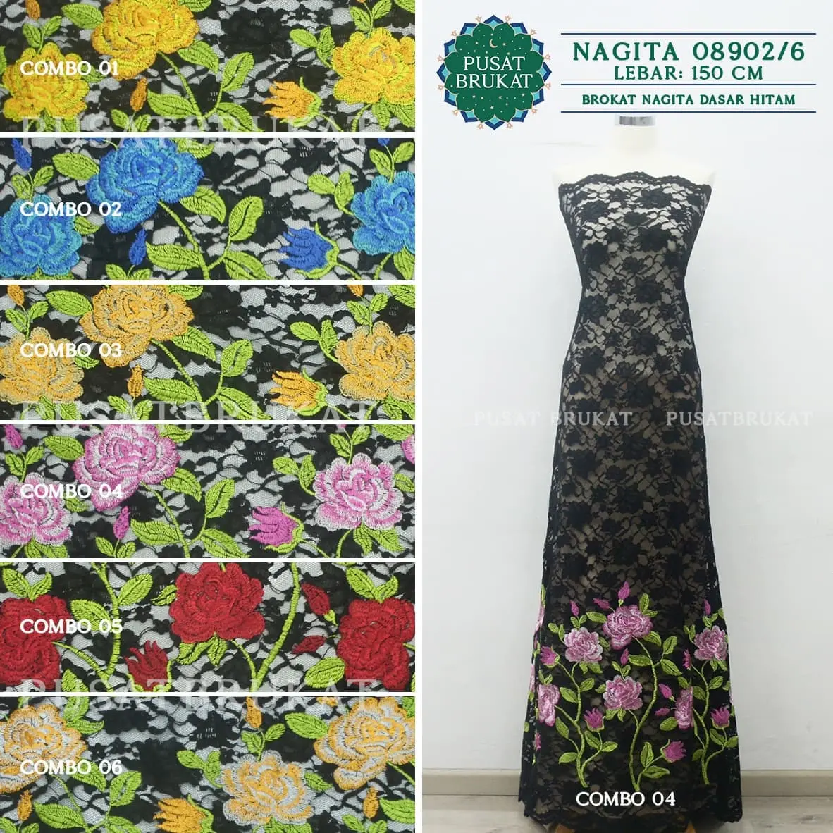 NAGITA 08902/6 - KAIN BRUKAT / BROKAT BORDIR NAGITA, DASAR HITAM