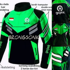 jaket gojek turing Motor Logo Bordir Pria Keren Parasut semi waterprof