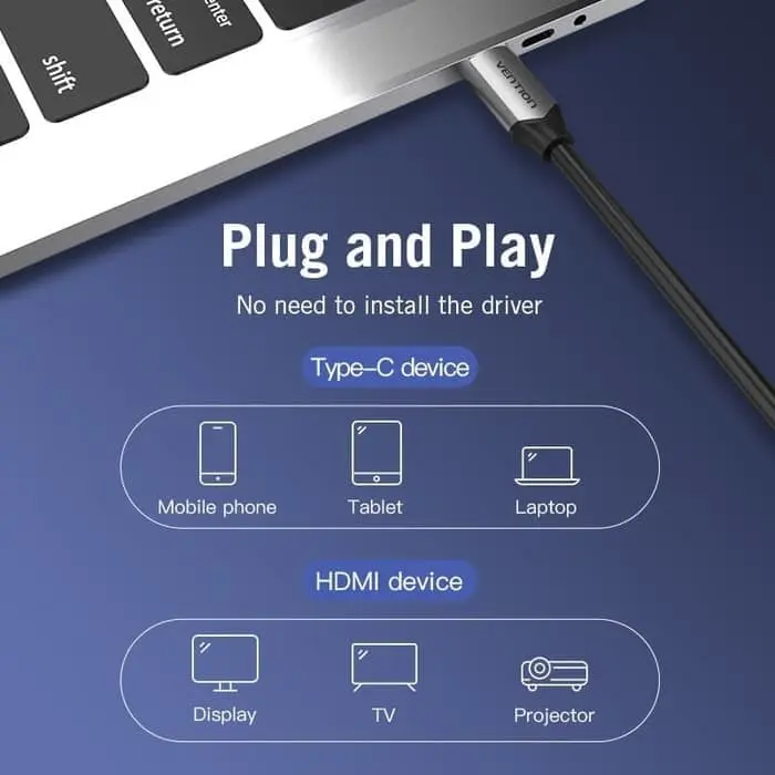 Vention Kabel Adapter Converter HDTV Thunderbolt 3 USB Type C to HDMI 4