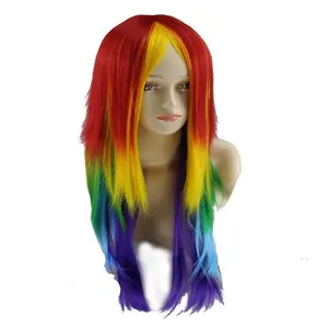 Wig pelangi panjang rambut lurus lolita anime cosplay idol lingerie