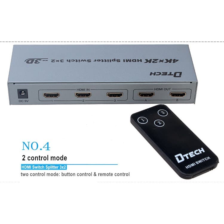 HDMI Switcher Splitter 3x2 (3 input - 2 output) - Support 4K UHD