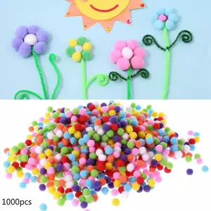 1000Pcs Bola Pompom Bulat Lembut Ukuran 10mm Warna Campur 1 cm 1cm