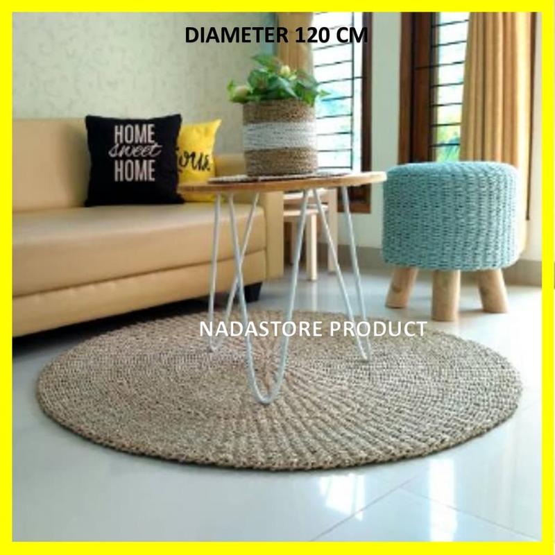 karpet bulat / karpet seagrass / rug / tikar naturalan anyaman 3