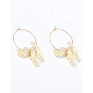 LRC Anting Tusuk Fashion Silver Beaded Kitty Natural Stone F66633