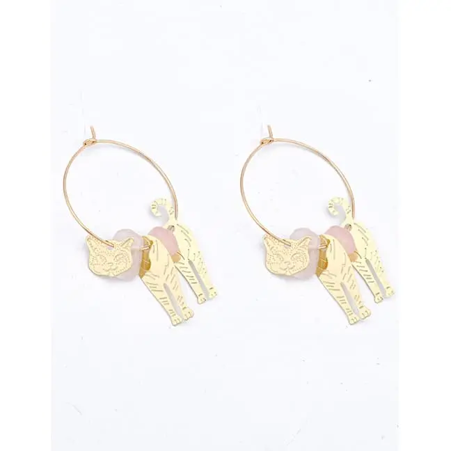LRC Anting Tusuk Fashion Silver Beaded Kitty Natural Stone F66633