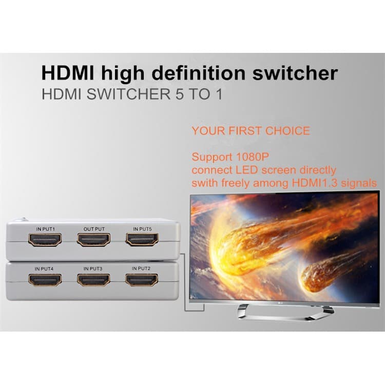 HDMI+IR Switcher 5 Input untuk 1 Monitor External Resolusi HD