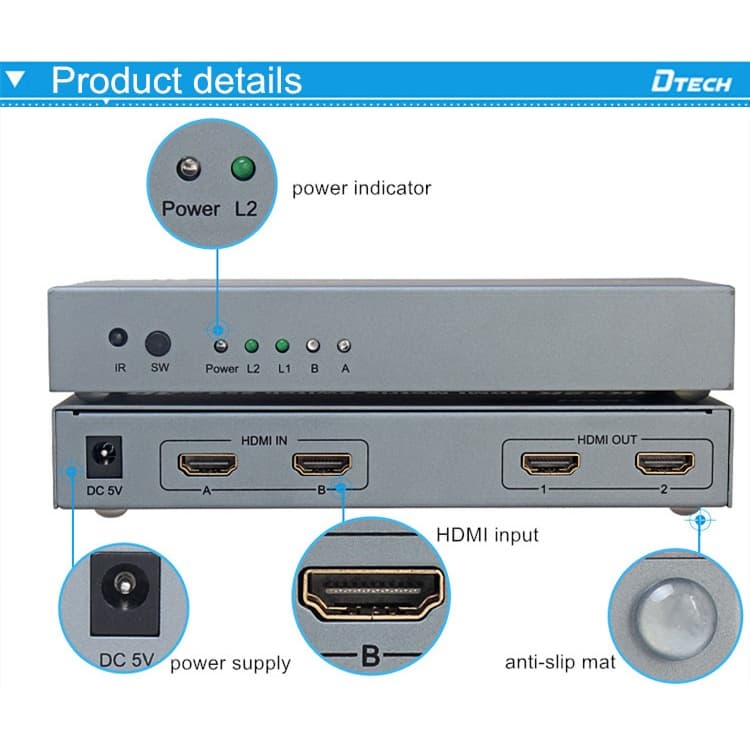 HDMI Matrix Switch 2x2 Resolusi 4K*2K Support Audio+IR