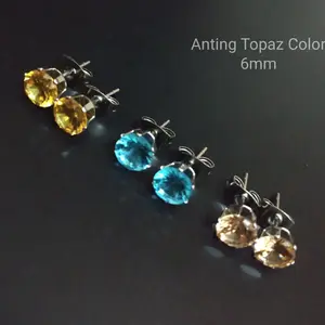 Anting Stud Wanita Topaz Color CZ 6mm