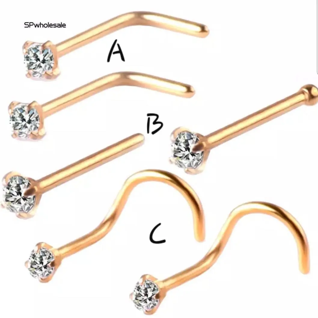 1PCS Anting Hidung Nose Studs Gold Straight L.shape 5.shape Stainless Steel Piercing Body Jewelry