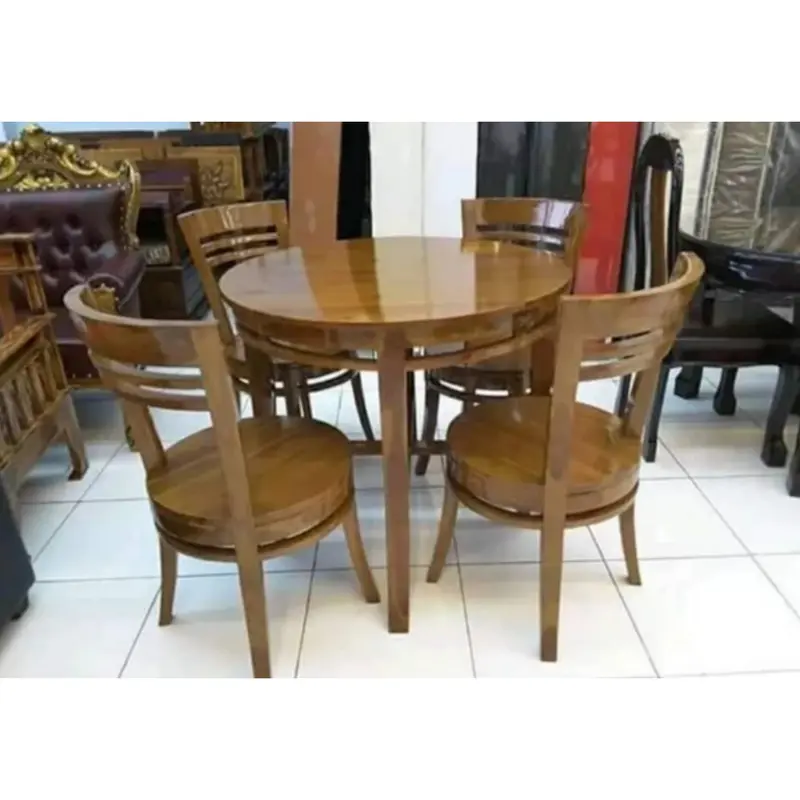 Kursi Meja set Makan Cafe Restoran Bundar Jati 1